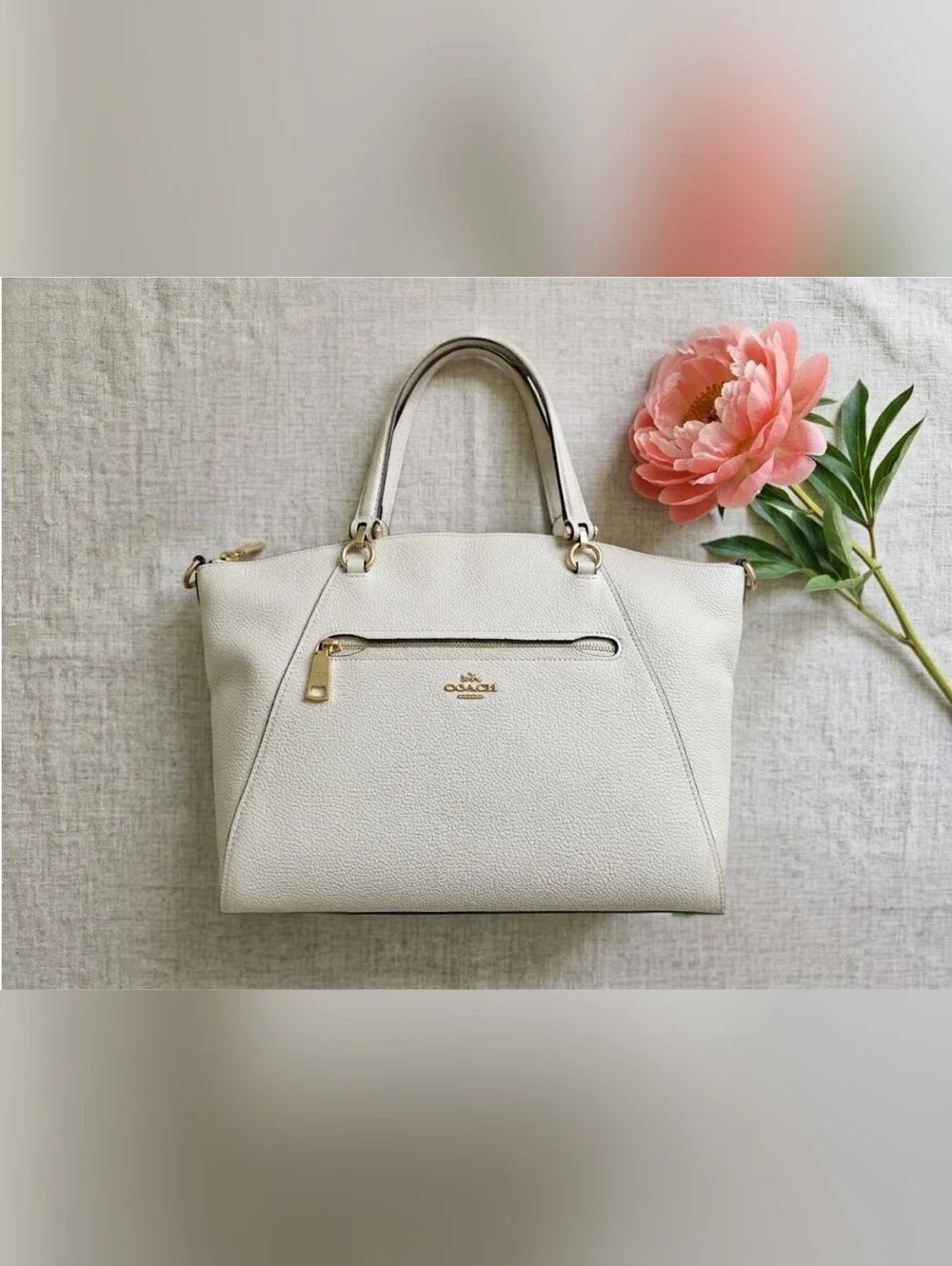 EUC Coach Prairie Satchel In Polished Pebble Leather - Chalk White, Style 58874